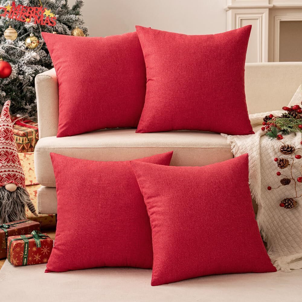 6201 Pack of 4 Decorative Christmas Solid Waterproof Throw Pillow Covers